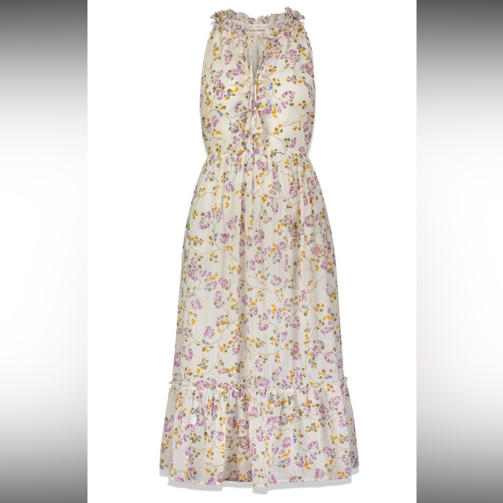 Roller Rabbit Floral Maxi Dress Size Large Boho Cottagecore Tie Neck
